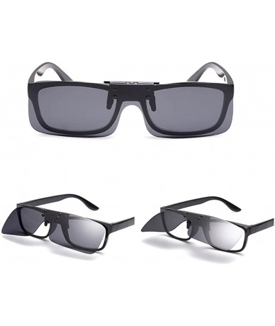 Rectangular Unisex Polarized Clip On Sunglasses Men One Piece Lens Sun Glasses Clip - Black - CL18E9S678Z $19.40