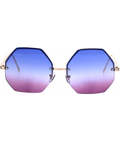 Rectangular Rimless Hippie Octagonal Gradient Lens Fashion Sunglasses - Blue Pink - CX1869YG8Q5 $24.08