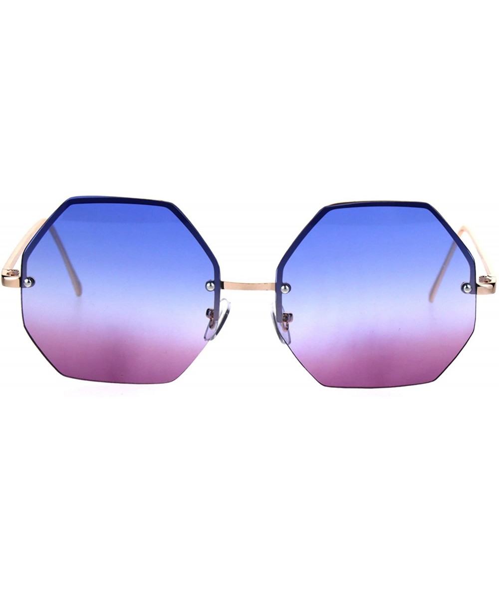 Rectangular Rimless Hippie Octagonal Gradient Lens Fashion Sunglasses - Blue Pink - CX1869YG8Q5 $24.08