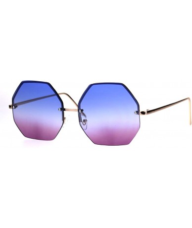 Rectangular Rimless Hippie Octagonal Gradient Lens Fashion Sunglasses - Blue Pink - CX1869YG8Q5 $24.08