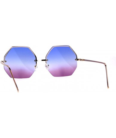 Rectangular Rimless Hippie Octagonal Gradient Lens Fashion Sunglasses - Blue Pink - CX1869YG8Q5 $24.08