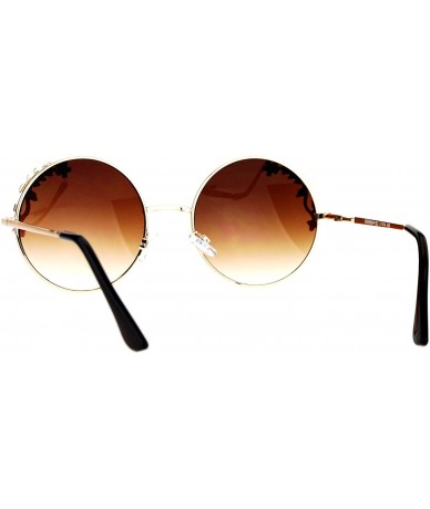 Round Womens Retro Foliage Jewel Trim Round Circle Lens Hippie Sunglasses - Gold Brown - C517XQ2LIOS $19.69