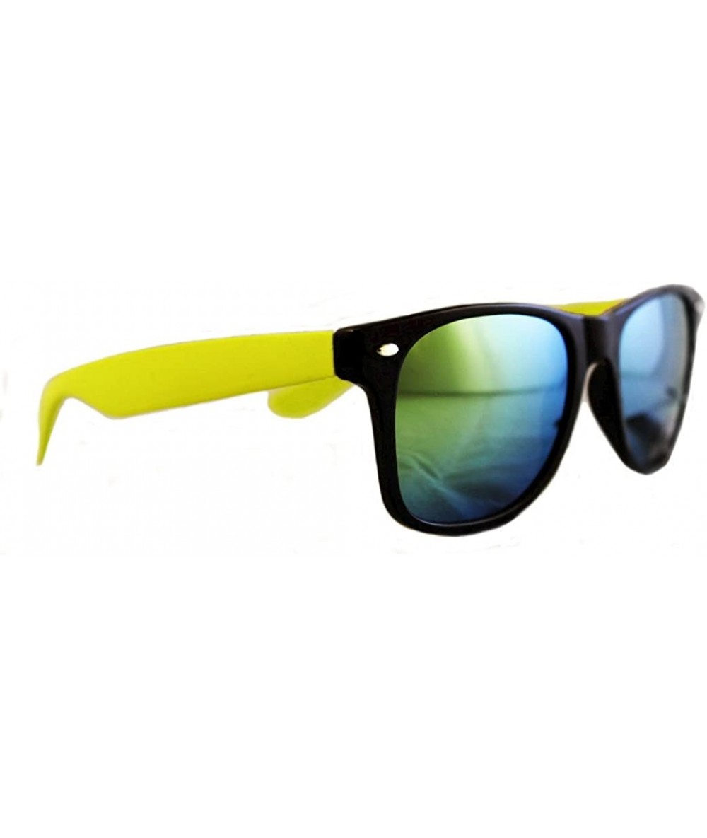 Oversized Retro Classic Sunglasses Men Women Shades Dark Lens (Black & Yellow (Color Mirror Lens) - 55) - CF11FJ2E1A5 $16.97