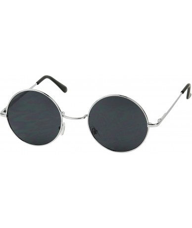 Round Retro John Lennon Style Sunglasses Round Colorful Tint Groovy Hippie Wire Shades - Silver Frame / Black Lens - CY18IILL...