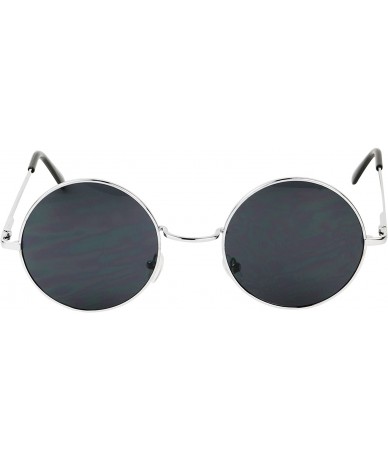 Round Retro John Lennon Style Sunglasses Round Colorful Tint Groovy Hippie Wire Shades - Silver Frame / Black Lens - CY18IILL...