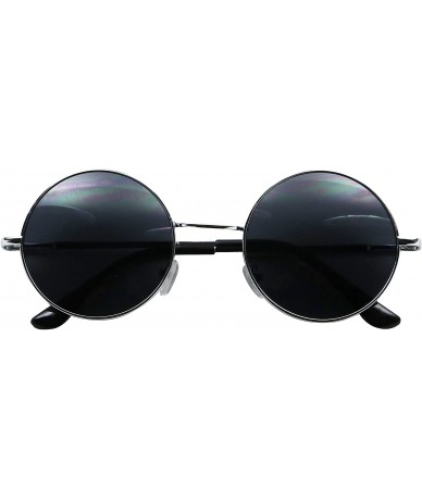 Round Retro John Lennon Style Sunglasses Round Colorful Tint Groovy Hippie Wire Shades - Silver Frame / Black Lens - CY18IILL...