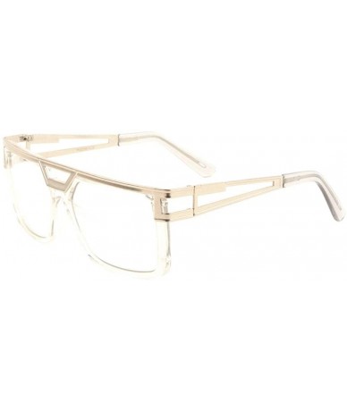 Square Flat Top Connected Temple Cut Out Metal Square Clear Lens Sunglasses - Clear - CI198L2URC9 $27.62