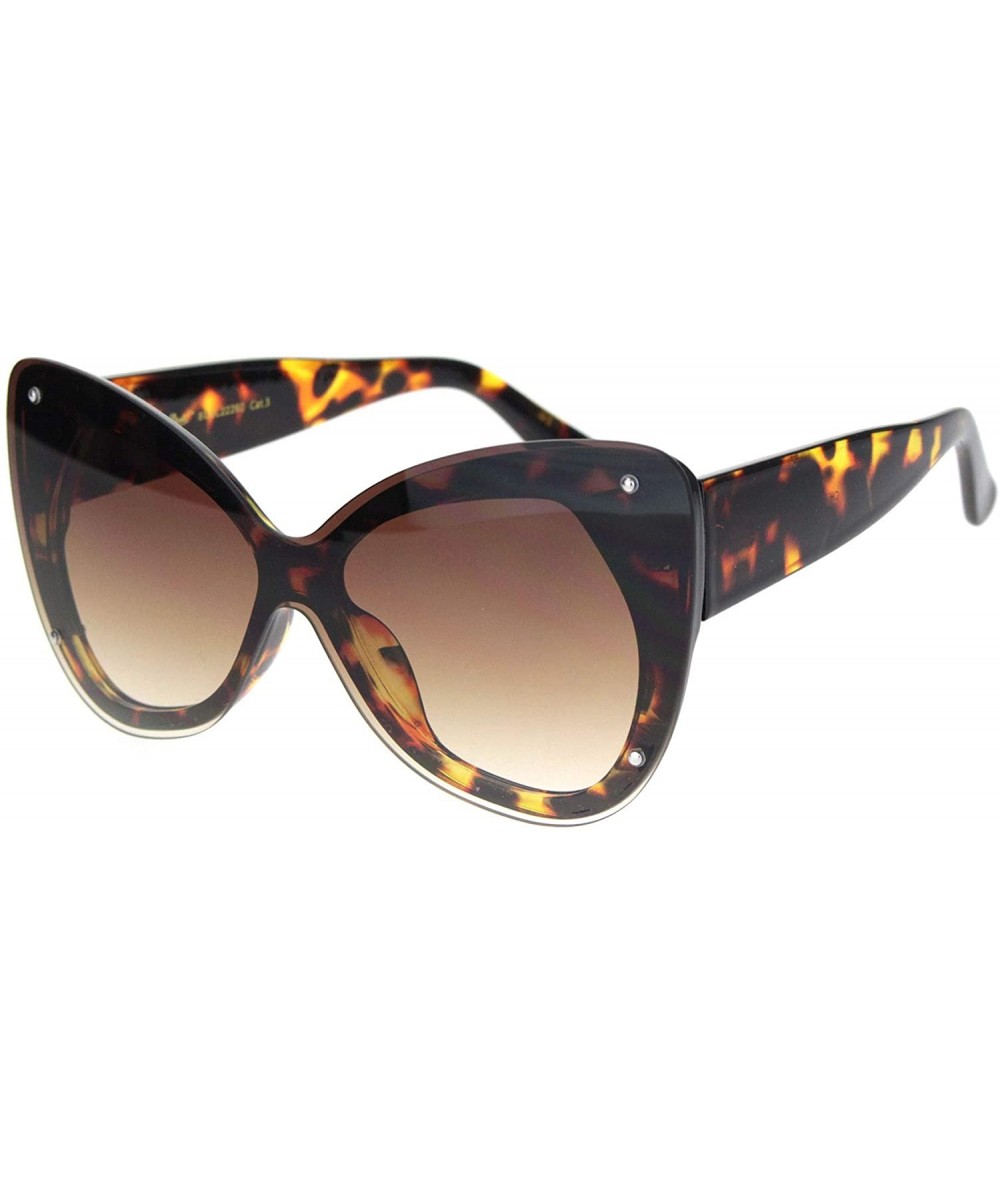 Oversized Womens Exposed Edge Shield Butterfly Plastic Sunglasses - Tortoise Gradient Brown - CW18MGRWNG3 $24.62