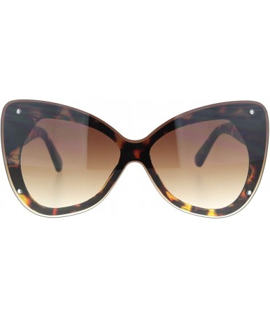 Oversized Womens Exposed Edge Shield Butterfly Plastic Sunglasses - Tortoise Gradient Brown - CW18MGRWNG3 $24.62