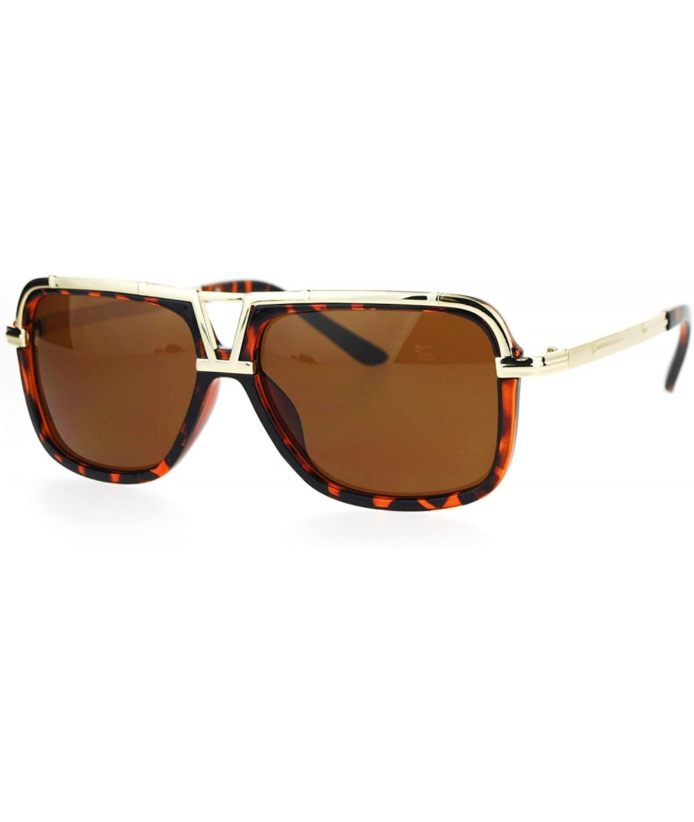 Square Mens Designer Fashion Sunglasses Flat Metal Top Square Frame UV 400 - Tortoise Gold (Brown) - CU1832M3DSY $23.94