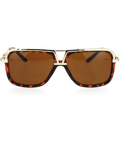 Square Mens Designer Fashion Sunglasses Flat Metal Top Square Frame UV 400 - Tortoise Gold (Brown) - CU1832M3DSY $23.94