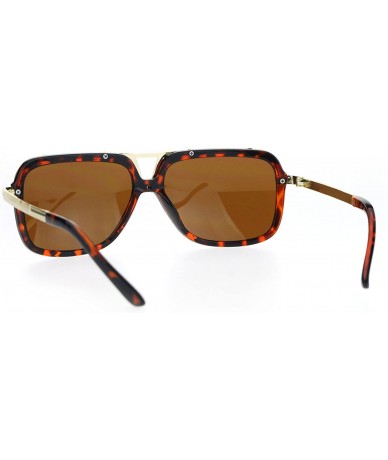 Square Mens Designer Fashion Sunglasses Flat Metal Top Square Frame UV 400 - Tortoise Gold (Brown) - CU1832M3DSY $23.94