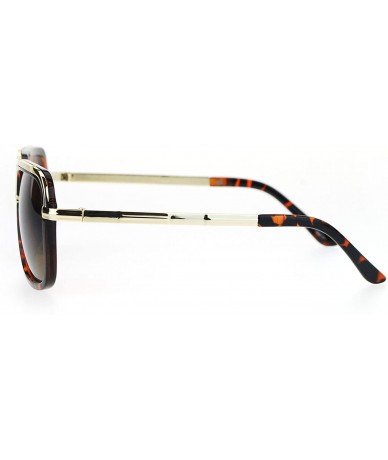 Square Mens Designer Fashion Sunglasses Flat Metal Top Square Frame UV 400 - Tortoise Gold (Brown) - CU1832M3DSY $23.94