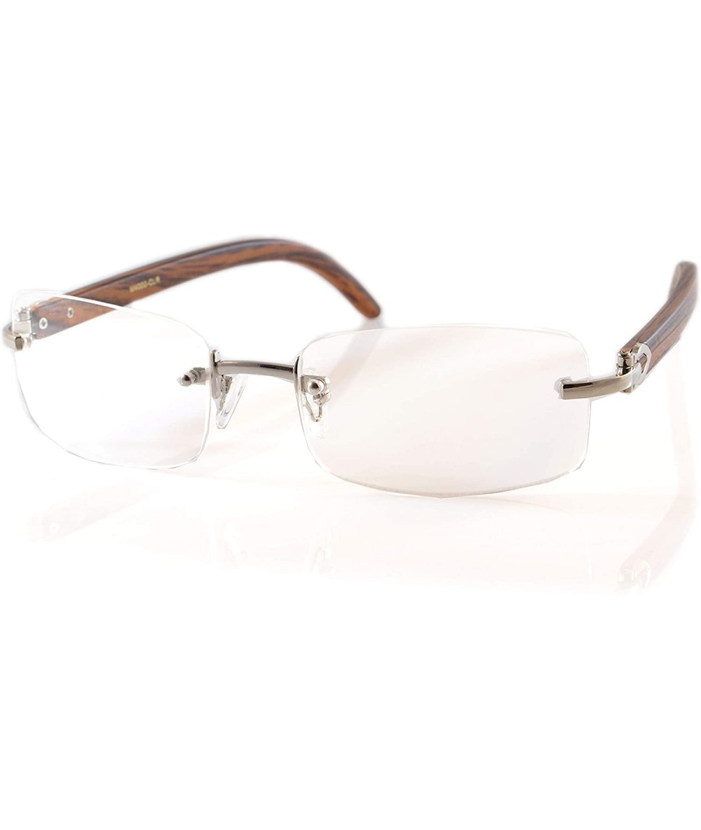 Rectangular Vintage Arch Accent Wood Feel Rimless Rectangular Clear Eyeglasses A224 - Silver Brown - CU18I20ZMLA $22.82