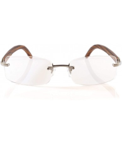 Rectangular Vintage Arch Accent Wood Feel Rimless Rectangular Clear Eyeglasses A224 - Silver Brown - CU18I20ZMLA $22.82