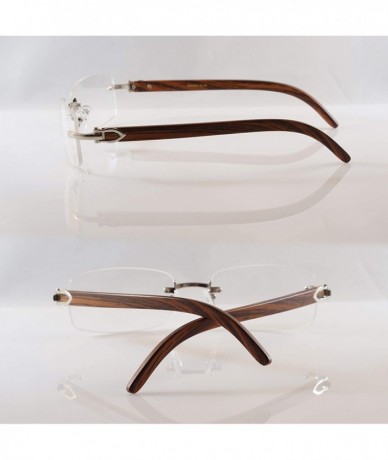 Rectangular Vintage Arch Accent Wood Feel Rimless Rectangular Clear Eyeglasses A224 - Silver Brown - CU18I20ZMLA $22.82