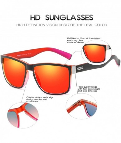 Round Vintage Polarized Sunglasses for Men Women Retro Square Sun Glasses D518 - Red&rose/Red - CP18ZA6XSG7 $34.54