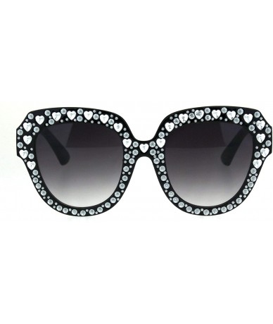 Butterfly Womens Heart Foil Jewel Engraving Thick Plastic Butterfly Fashion Sunglasses - Black Silver Smoke - CW18IDTQZL8 $18.93