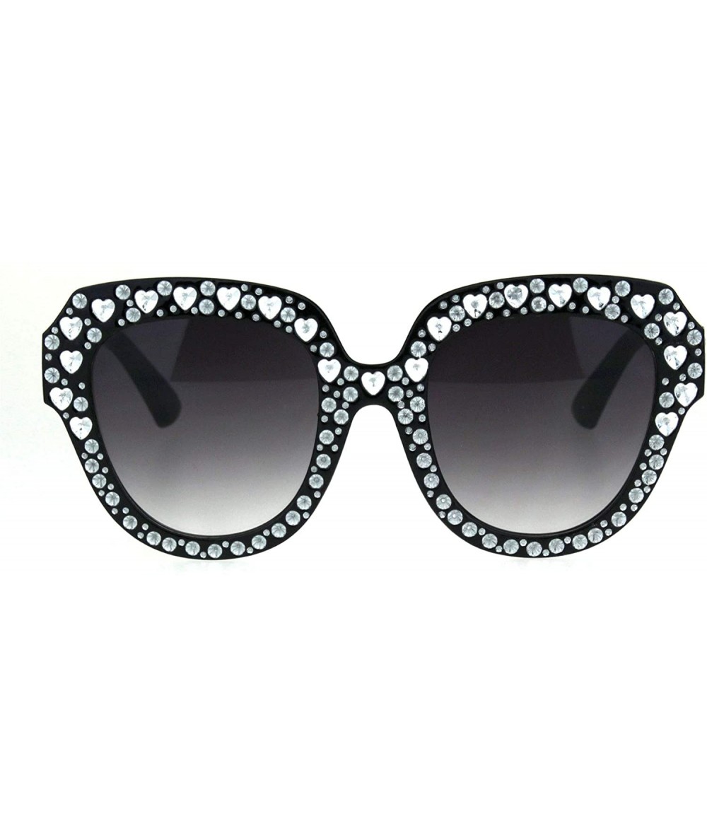 Butterfly Womens Heart Foil Jewel Engraving Thick Plastic Butterfly Fashion Sunglasses - Black Silver Smoke - CW18IDTQZL8 $18.93