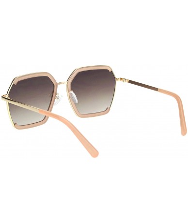 Butterfly Womens Hexagon Large Designer Butterfly Sunglasses - Beige Gradient Brown - C618MCUWMWQ $24.07