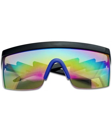 Wrap 80's Neon Semi Rimless Style Retro Rainbow Mirrored Transparent Lens ZigZag Sunglasses - CQ18DARY904 $22.86