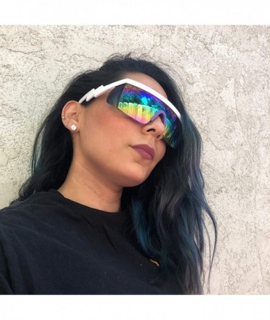 Wrap 80's Neon Semi Rimless Style Retro Rainbow Mirrored Transparent Lens ZigZag Sunglasses - CQ18DARY904 $22.86