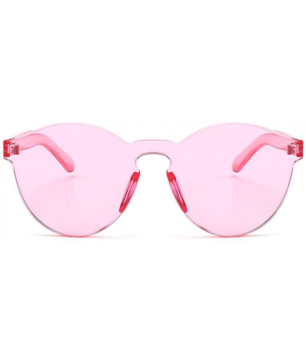 Round Oversized One Piece Rimless Tinted Sunglasses Clear Colored Lenses - Pink - CA186M9AZMY $19.22