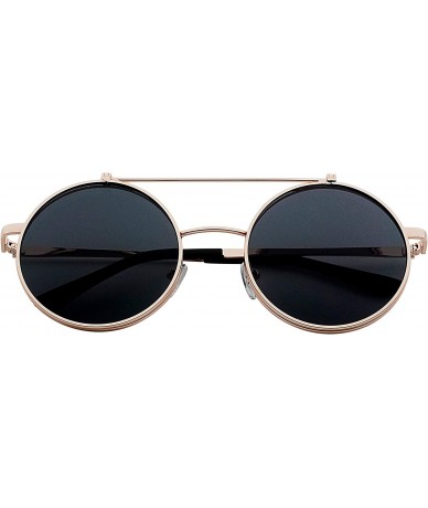 Goggle Flip up Steampunk Round Circle Retro Sunglasses - Gold-black - CB18Q3LS23L $19.28