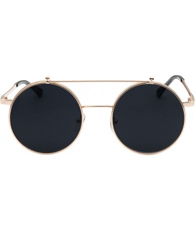 Goggle Flip up Steampunk Round Circle Retro Sunglasses - Gold-black - CB18Q3LS23L $19.28