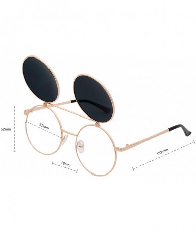 Goggle Flip up Steampunk Round Circle Retro Sunglasses - Gold-black - CB18Q3LS23L $19.28