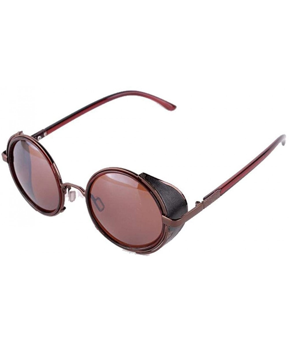 Round Men Retro Style Sunglasses Round Frame Color Lens Sunglasses Sunglasses - Coffee - CT18RQUUAIT $33.58