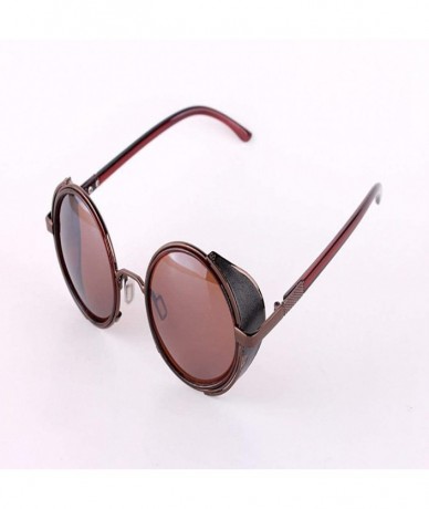 Round Men Retro Style Sunglasses Round Frame Color Lens Sunglasses Sunglasses - Coffee - CT18RQUUAIT $33.58