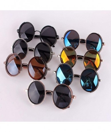 Round Men Retro Style Sunglasses Round Frame Color Lens Sunglasses Sunglasses - Coffee - CT18RQUUAIT $33.58