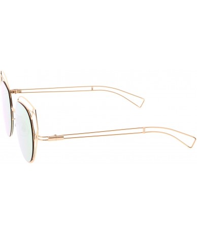 Cat Eye Geometric Cutout Thin Metal Frame Round Mirrored Flat Lens Cat Eye Sunglasses 53mm - Gold / Pink Mirror - CG1834ETI4L...