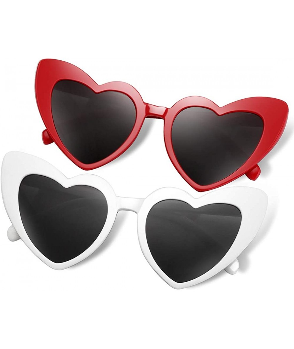 Cat Eye Heart-Shaped Sunglasses Women Vintage Black Pink Red Heart Shape Sun Glasses - B (White + Red) Frame - C018UL8CUR5 $2...