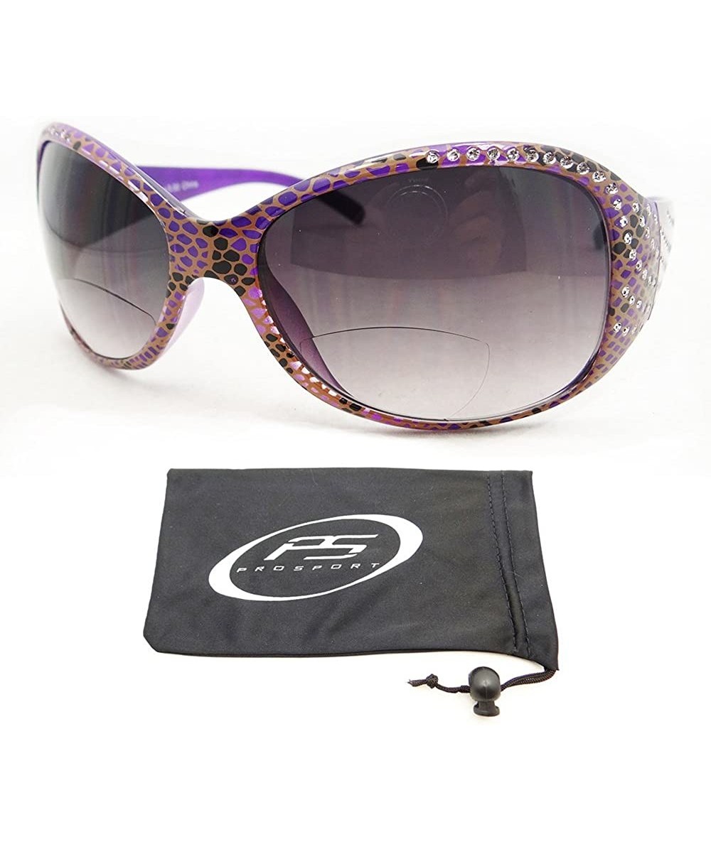 Rectangular Womens Bifocal Sunglass Readers Snake Cheetah Pattern Rhinestone Lady - Purple Snake - CS11LURT0U5 $23.88