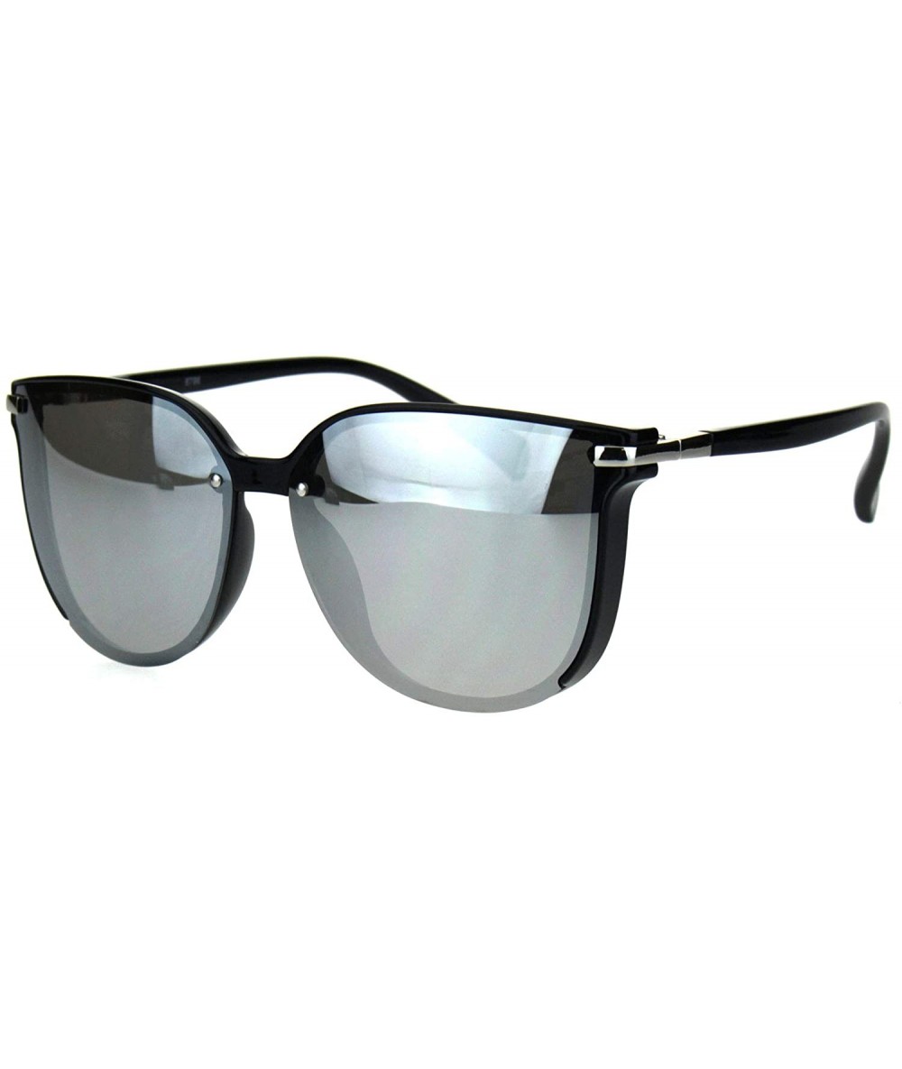 Rectangular Exposed Lens Mod Hipster Horn Rim Elegant Designer Sunglasses - Black Silver Mirror - C818I62HQHA $24.04