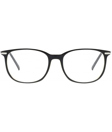 Square Women Retro Square Frame Eyeglasse Metal Temple Horn Rimmed Clear Lens - Black+white - CX18KNK9GNZ $19.68