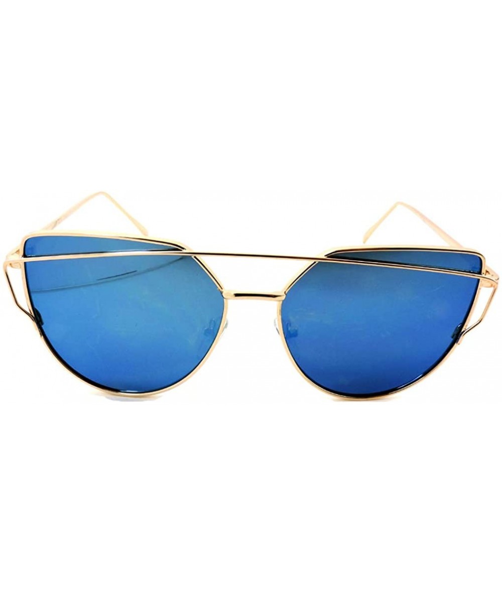 Cat Eye Cats Eye Shape Sunglasses Metal Vintage Mirrored Women UV 400 - Turquoise Mirrored - Frame on Frame Design - CC18EOM4...