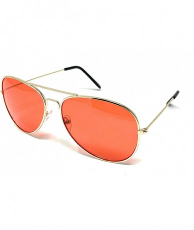 Goggle Aviator Mirror or Clear Metal Sunglasses Classic Style - Gold- Light Red - CQ18YTRRNMC $18.07