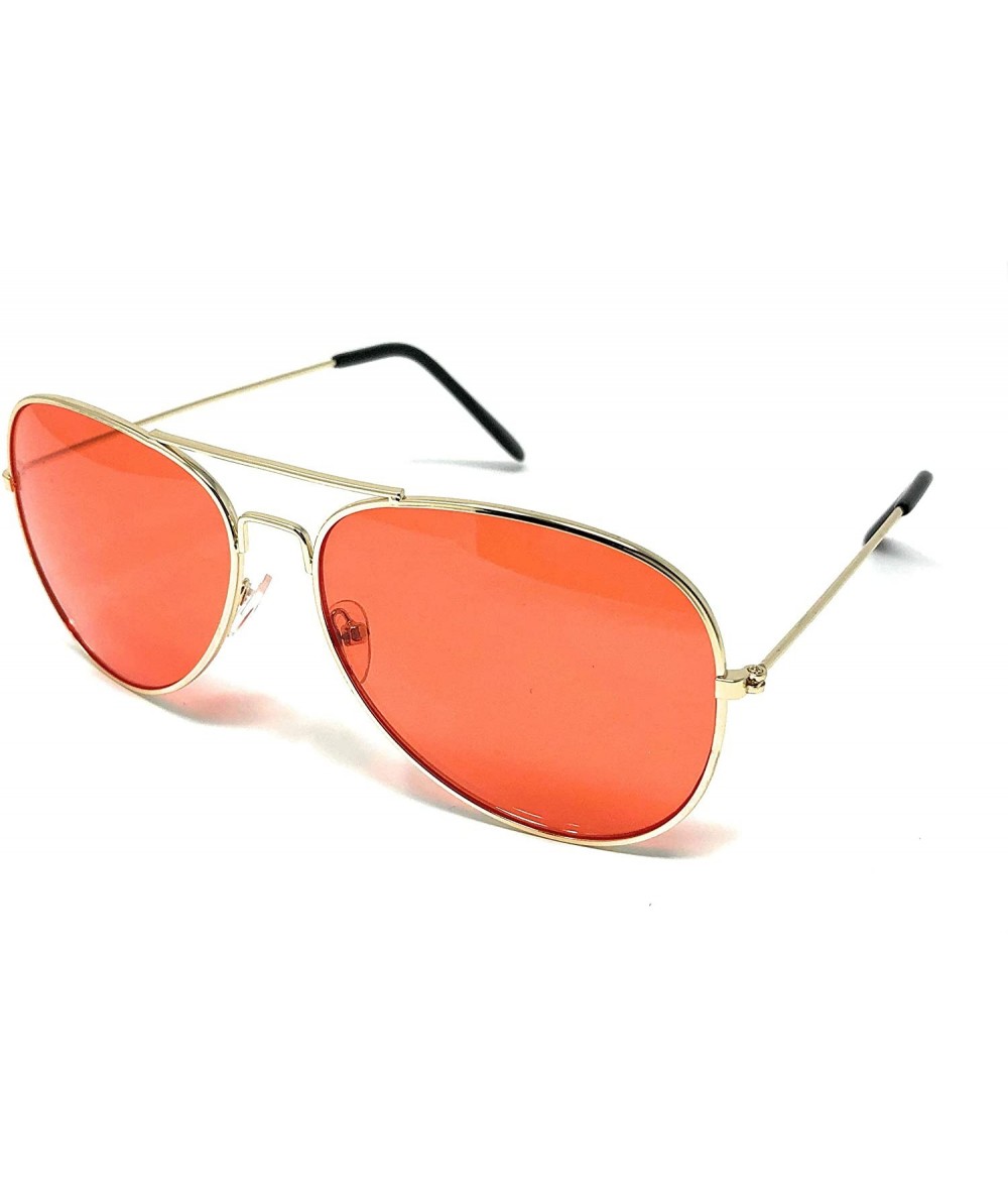 Goggle Aviator Mirror or Clear Metal Sunglasses Classic Style - Gold- Light Red - CQ18YTRRNMC $18.07