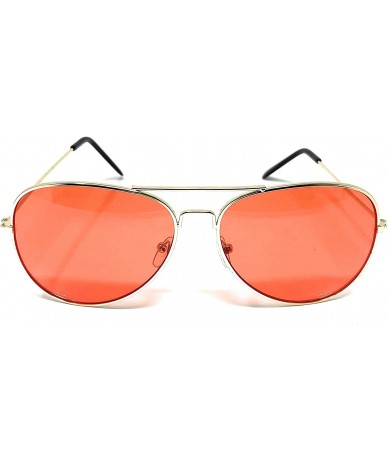 Goggle Aviator Mirror or Clear Metal Sunglasses Classic Style - Gold- Light Red - CQ18YTRRNMC $18.07