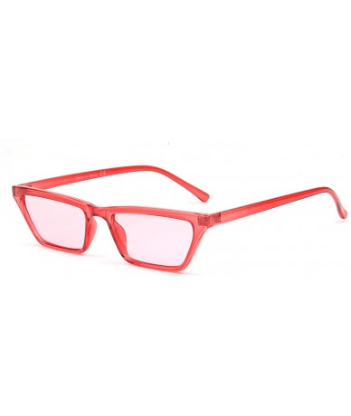 Rectangular Women Retro Slim Rectangular Cat Eye Fashion Sunglasses - Light Red - CK18IQG3X3O $17.37