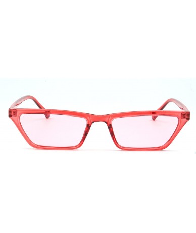 Rectangular Women Retro Slim Rectangular Cat Eye Fashion Sunglasses - Light Red - CK18IQG3X3O $17.37