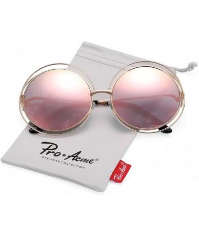 Round Women's Double Circle Metal Wire Frame Oversized Round Sunglasses - Pink Mirrored Lens - CQ183S6ZL3A $23.39