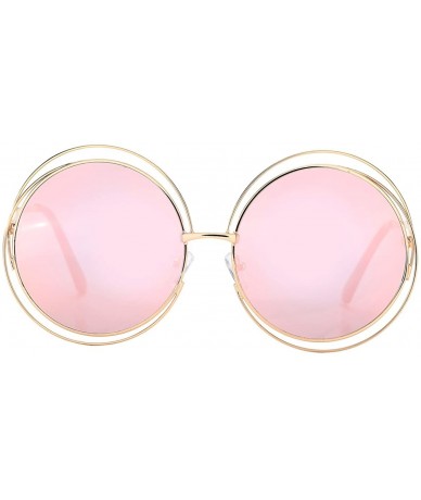 Round Women's Double Circle Metal Wire Frame Oversized Round Sunglasses - Pink Mirrored Lens - CQ183S6ZL3A $23.39