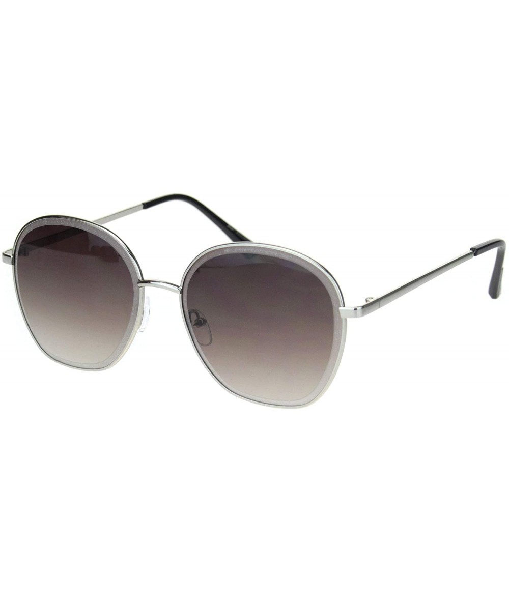 Oval Womens Beveled Edge Round 90s Dad Metal Rim Sunglasses - Silver Gradient Brown - CG18MD6CUHD $22.33