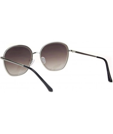 Oval Womens Beveled Edge Round 90s Dad Metal Rim Sunglasses - Silver Gradient Brown - CG18MD6CUHD $22.33