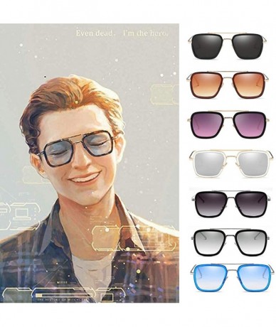 Rectangular Tony Stark Glasses Retro Square Aviator Sunglasses for Men Women Metal Frame - Silver/Light Blue - CT18XI38275 $2...