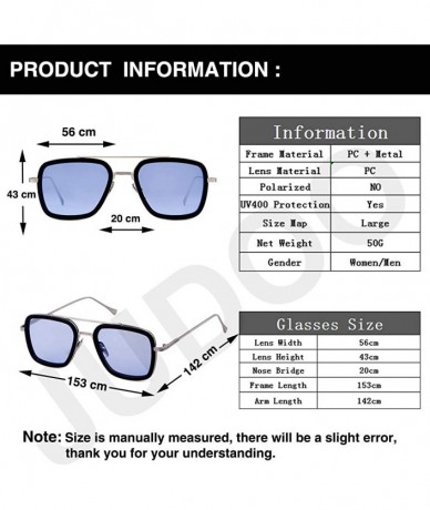 Rectangular Tony Stark Glasses Retro Square Aviator Sunglasses for Men Women Metal Frame - Silver/Light Blue - CT18XI38275 $2...